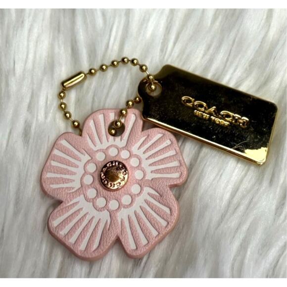 COACH Pink Silver Tea Rose Flower Floral Bag Charm Hang Tag - Picture 1 of 3